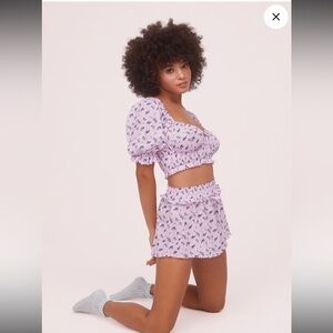 NWOT Never Worn For Love And Lemons Purple Pajama Set with Puff Sleeves Size XS